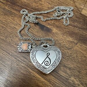 Treasured Memories initial "S" magnetic heart locket necklace